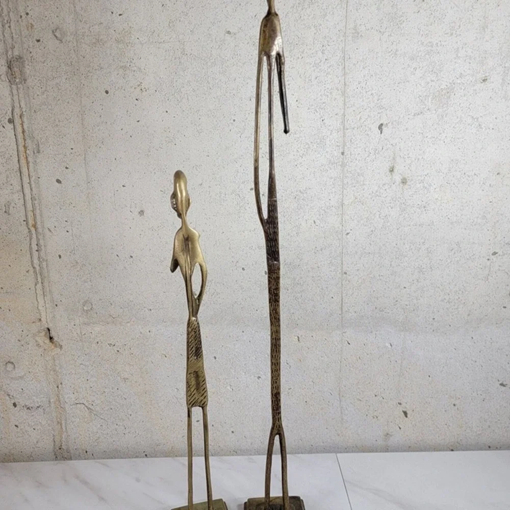 Set MID CENTURY AFRICAN BRONZE ELONGATED‎ MAN SCULPTURE STATUE GIACOMETTI STYLE